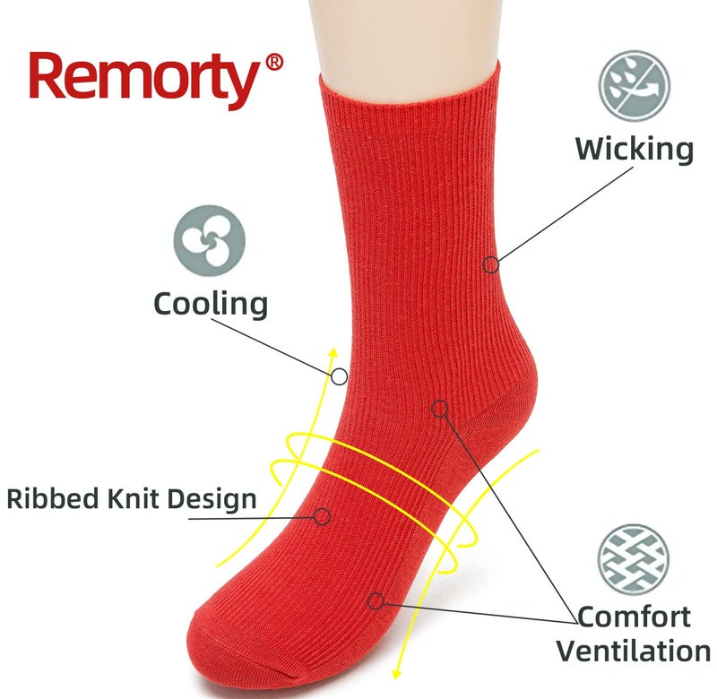 Remorty Womens Colorful Basic Sock -Unique Knit Cotton Crew Socks 3 Pack Size 4-10(Red) - Image 2